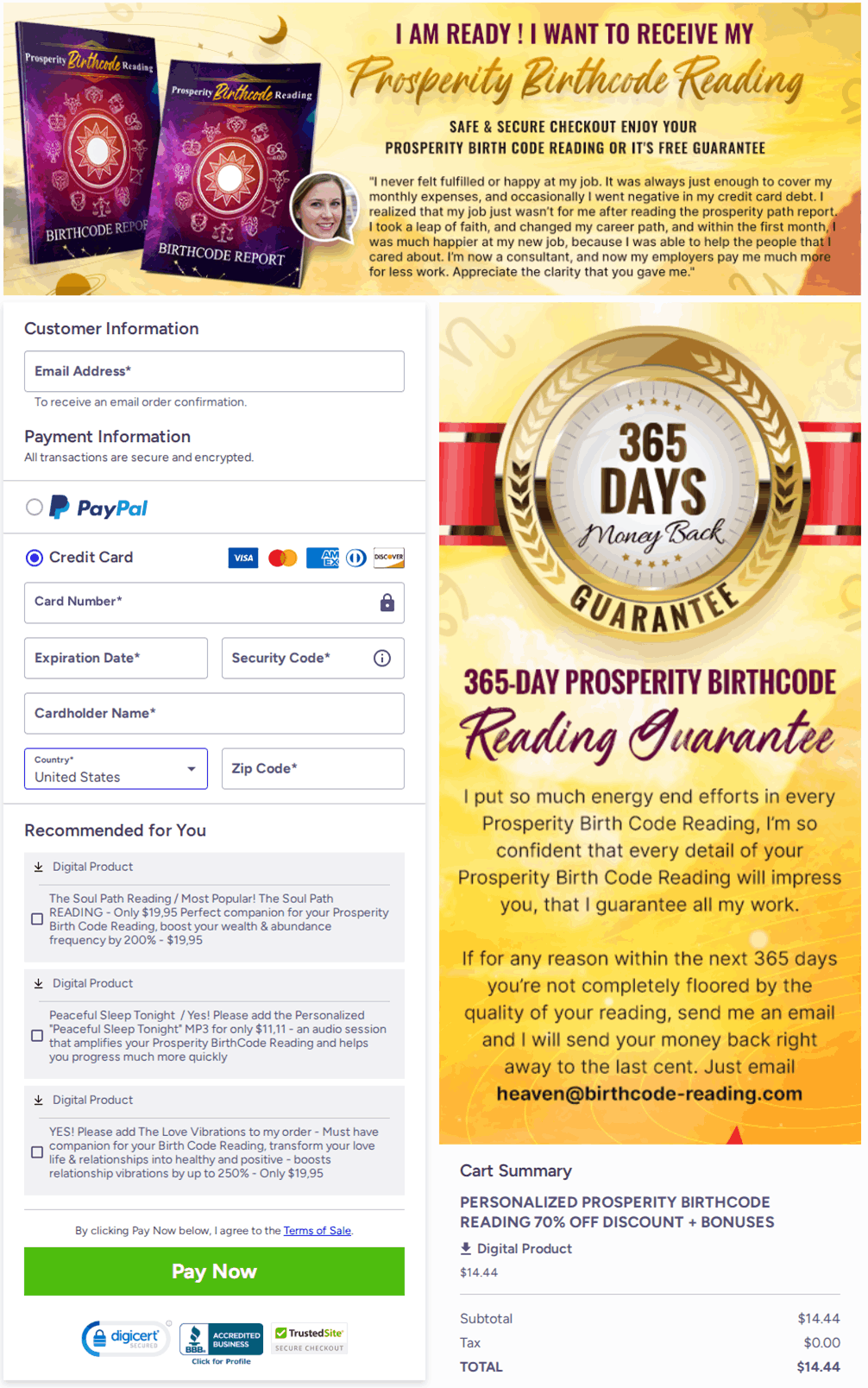 Prosperity Birthcode Reading Checkout